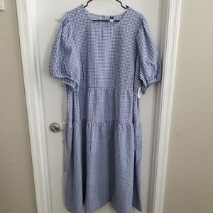 Old navy blue gingham swing midi dress